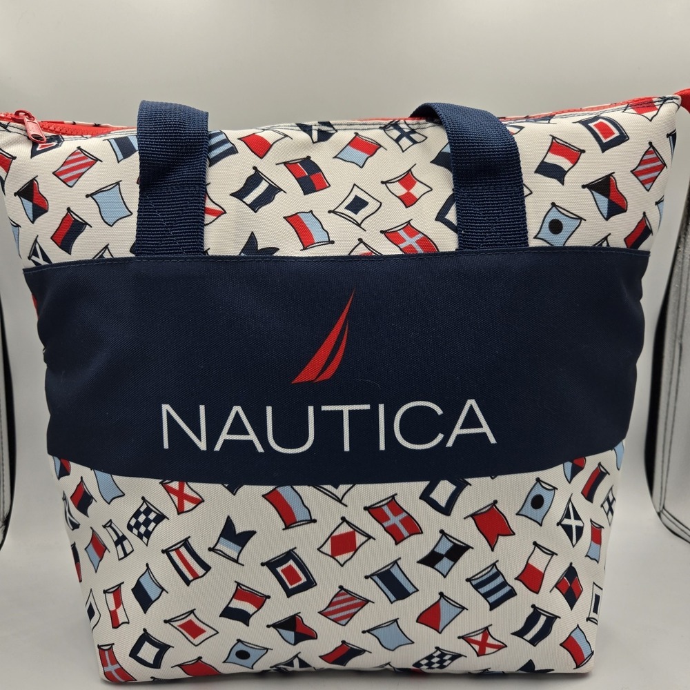 Nautica Insulated Tote Bag Cooler Large W/ Nylon Flag print Double Handle & Zip